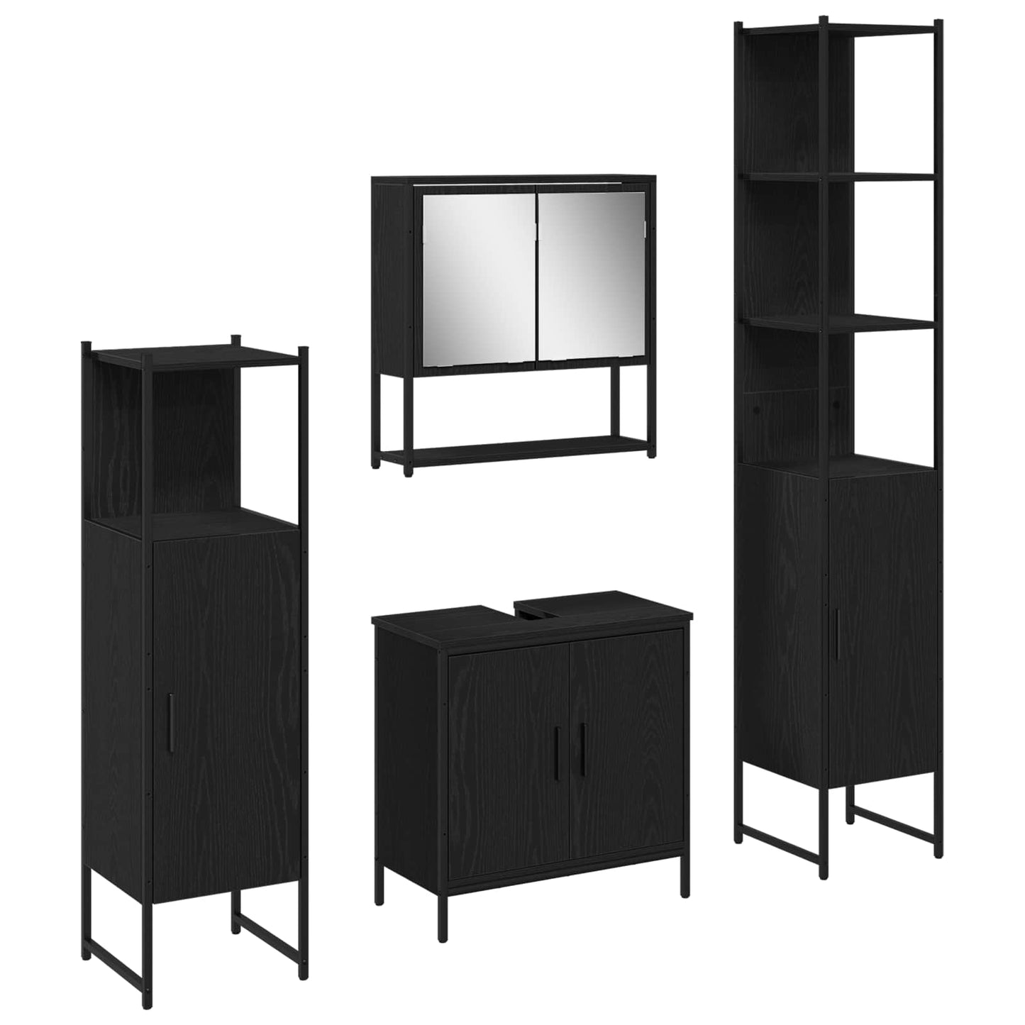 Badezimmermöbel-Set 4 stk. Schwarz 33 x 33 x 185,5 cm