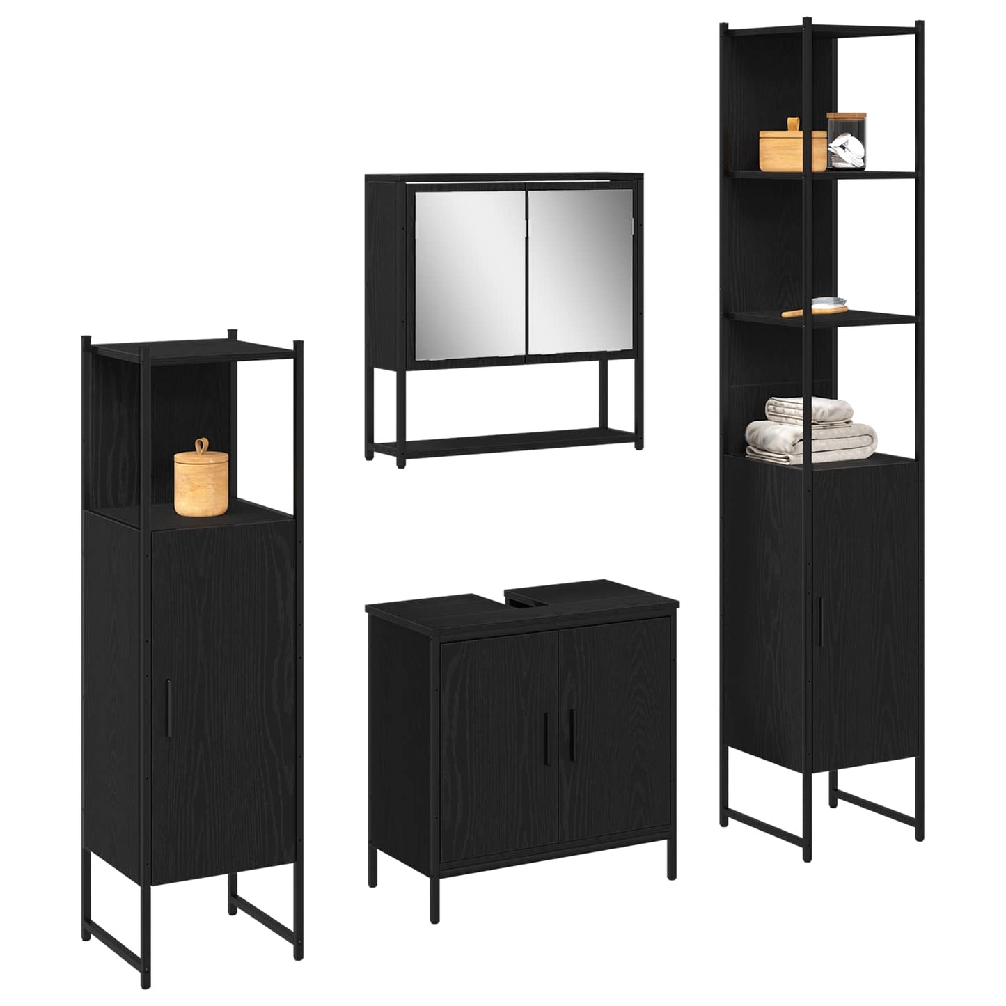 Badezimmermöbel-Set 4 stk. Schwarz 33 x 33 x 185,5 cm