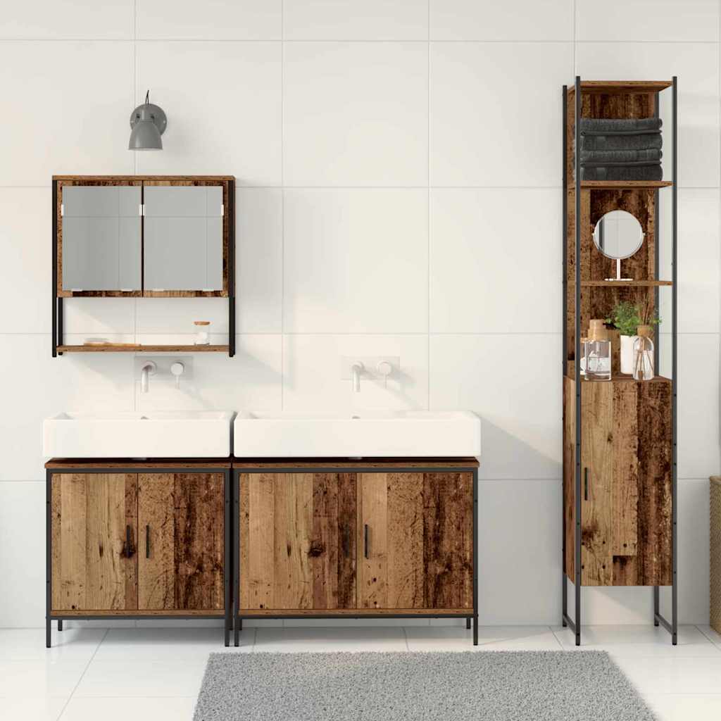 Badezimmermöbel-Set mit Regal mit Tür 4 pcs Braun Holzwerkstoff
