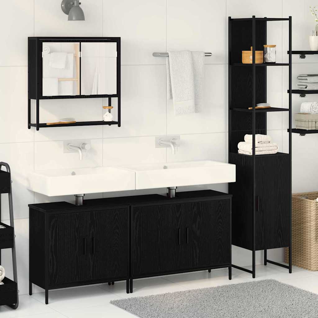Badezimmermöbel-Set mit Regal 4 pcs Schwarz Holzwerkstoff
