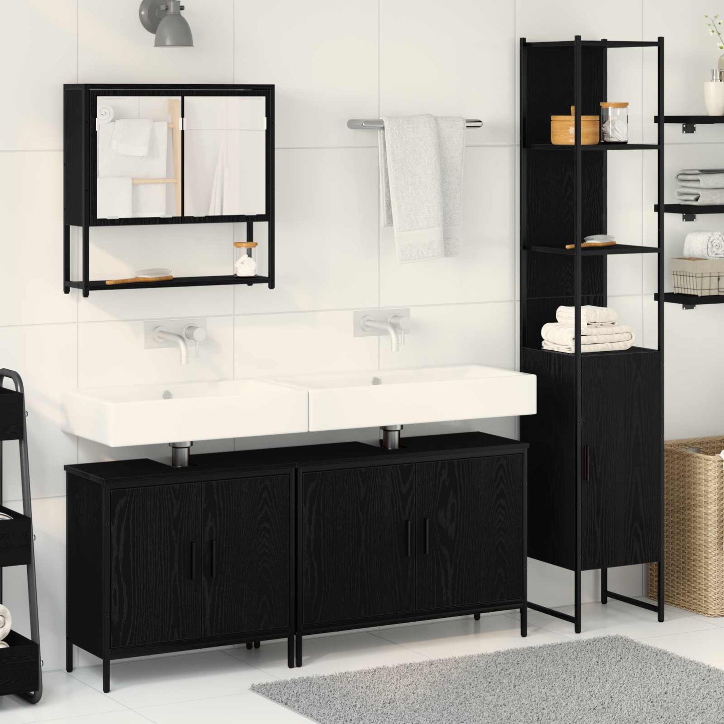 Badezimmermöbel-Set mit Regal 4 pcs Schwarz Holzwerkstoff