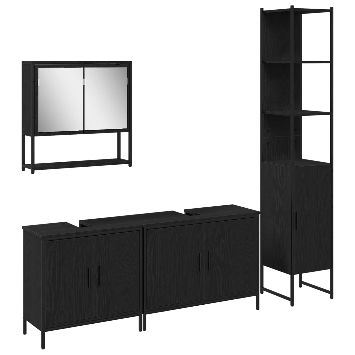 Badezimmermöbel-Set mit Regal 4 pcs Schwarz Holzwerkstoff