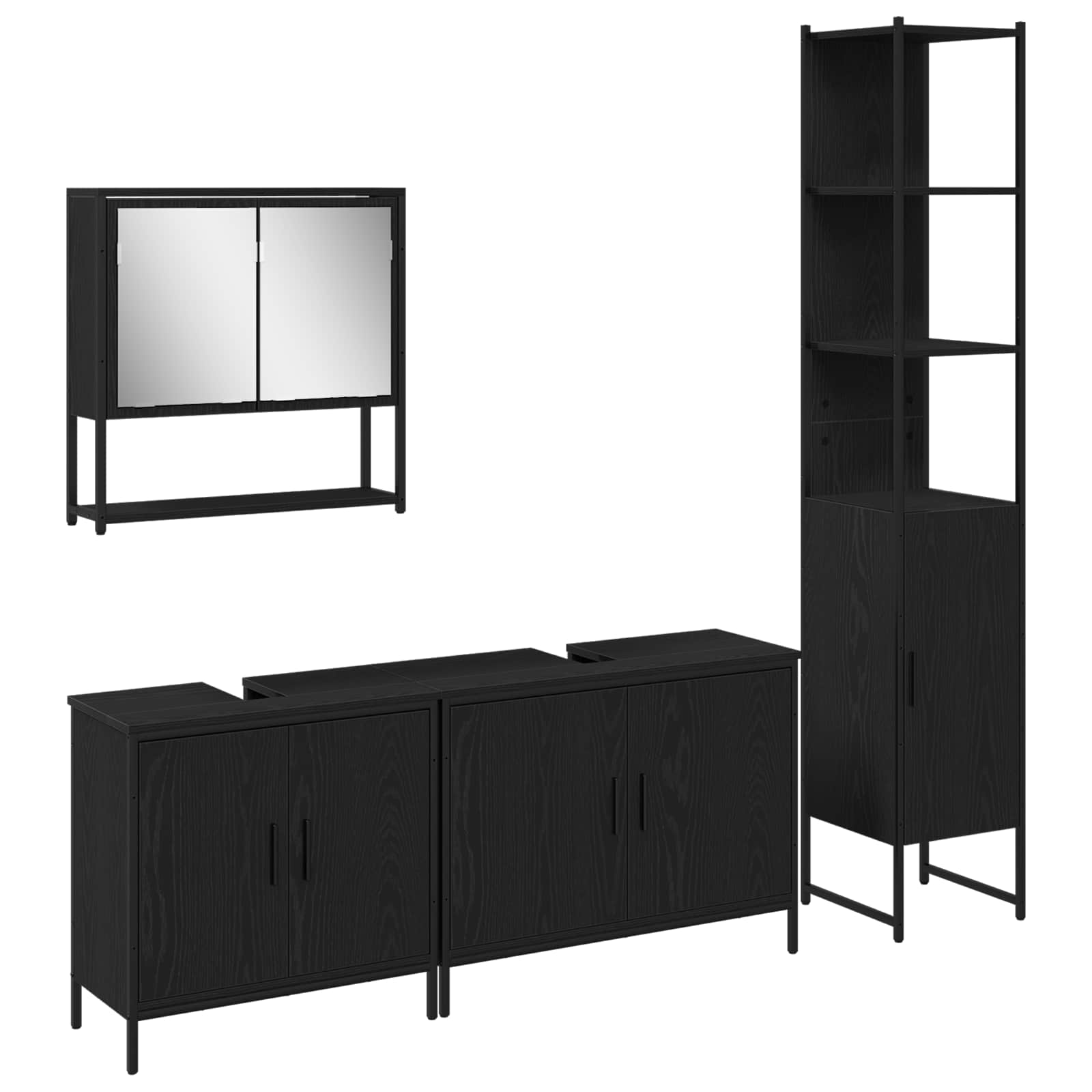 Badezimmermöbel-Set mit Regal 4 pcs Schwarz Holzwerkstoff