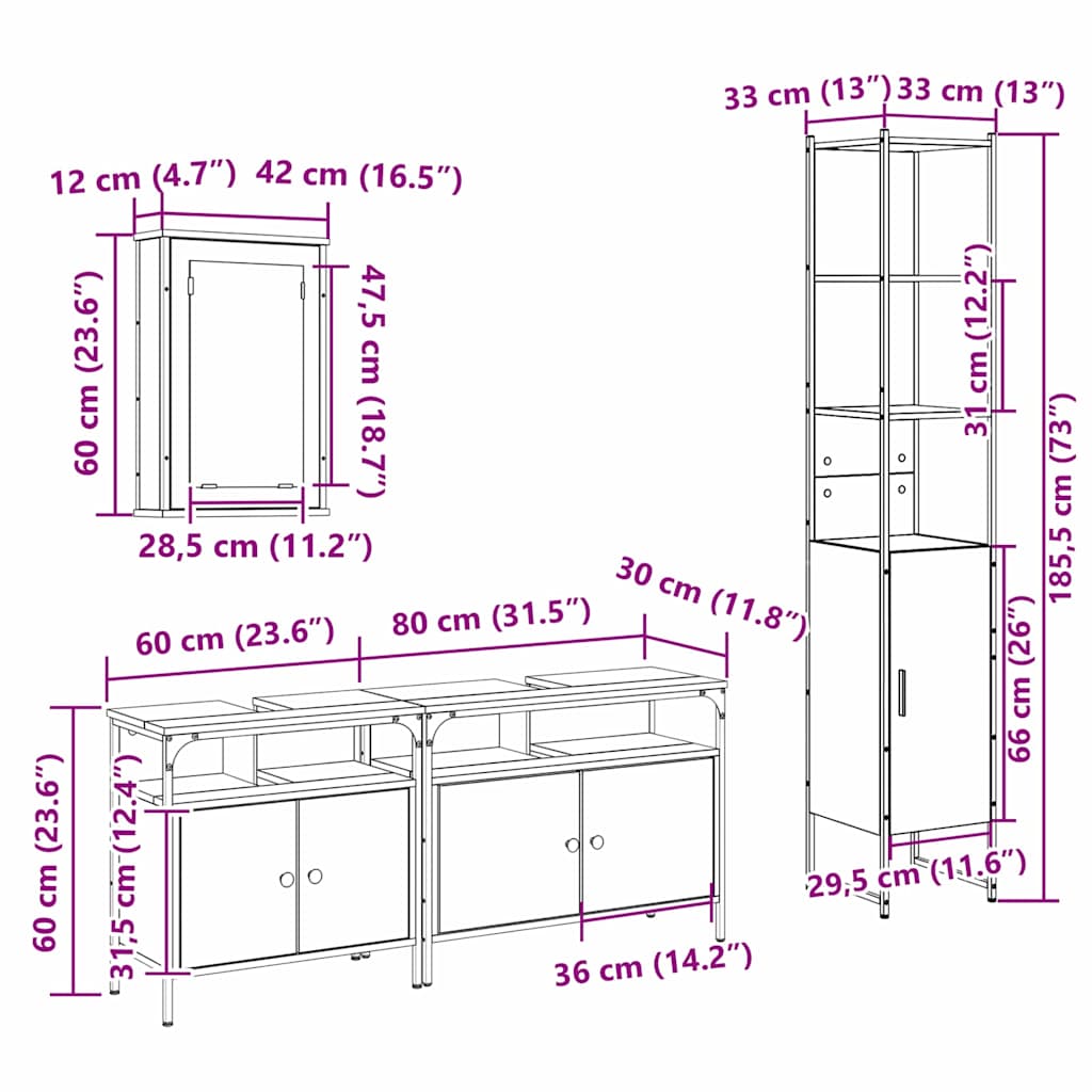 Badezimmermöbel-Set 4 stk. Artisan-Eiche 33 x 33 x 185,5 cm