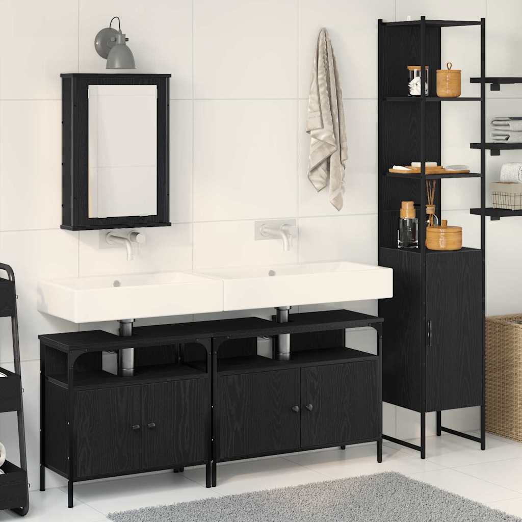 Badezimmermöbel-Set 4 stk. Schwarz Eichen-Optik
