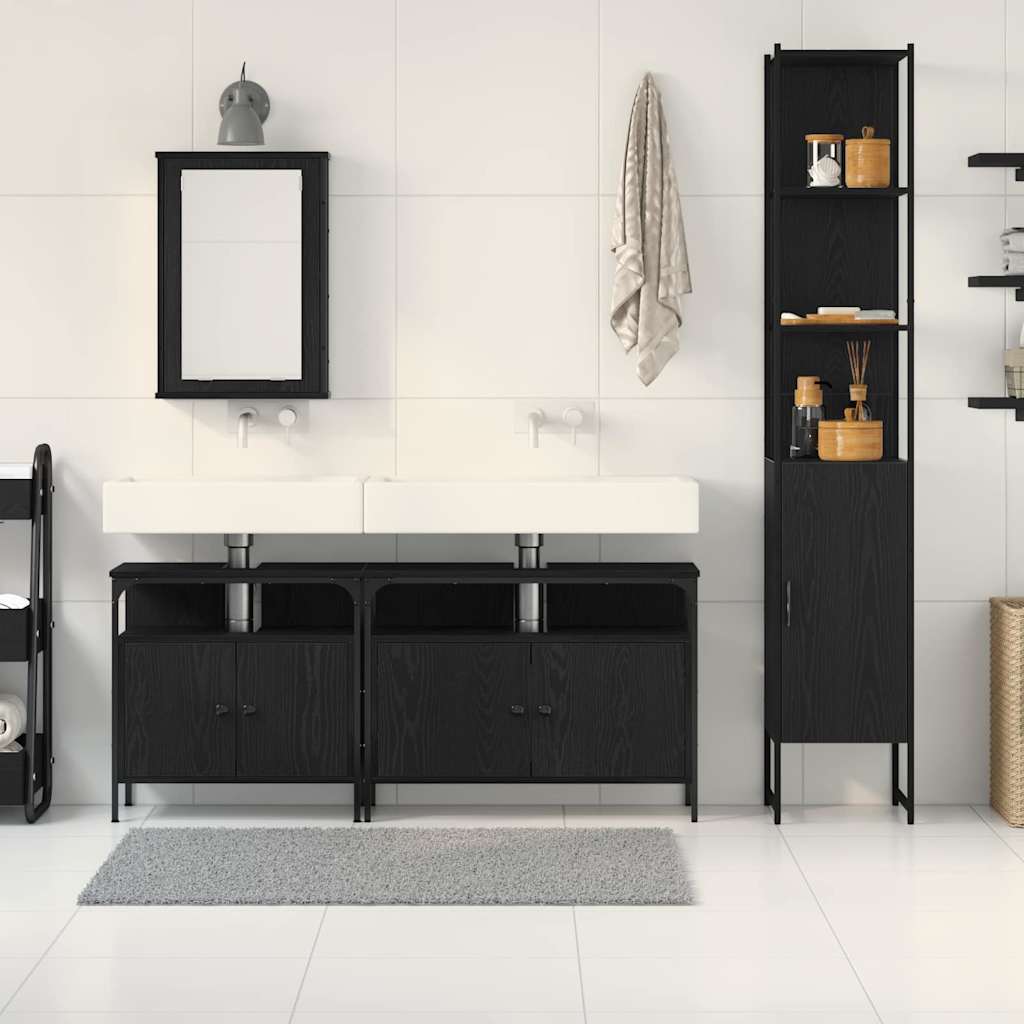 Badezimmermöbel-Set 4 stk. Schwarz Eichen-Optik