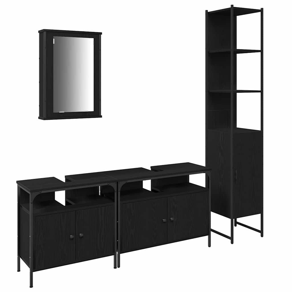 Badezimmermöbel-Set 4 stk. Schwarz Eichen-Optik