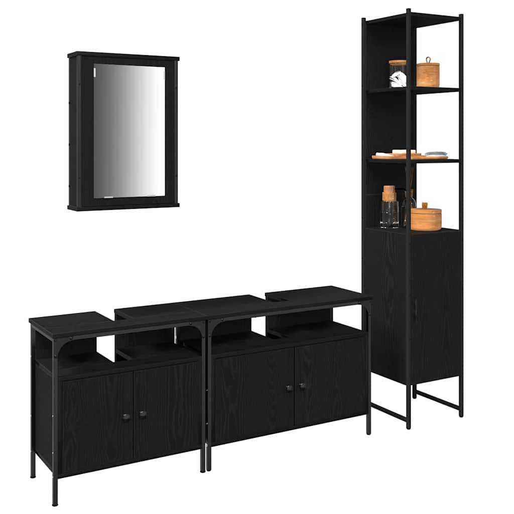 Badezimmermöbel-Set 4 stk. Schwarz Eichen-Optik