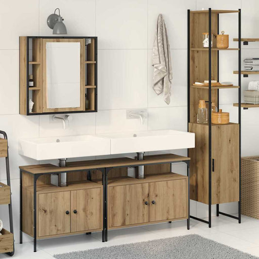 Badezimmerschrankset mit Regal mit Tür 4 pcs Eiche handwerklich