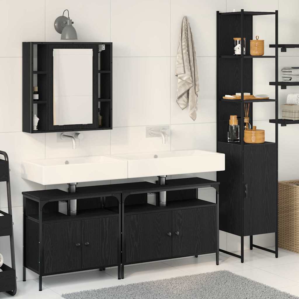 Badezimmermöbel-Set 4 stk. Schwarz Eichen-Optik