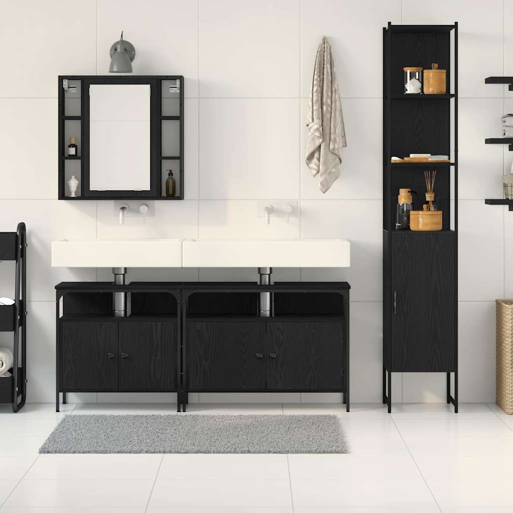 Badezimmermöbel-Set 4 stk. Schwarz Eichen-Optik