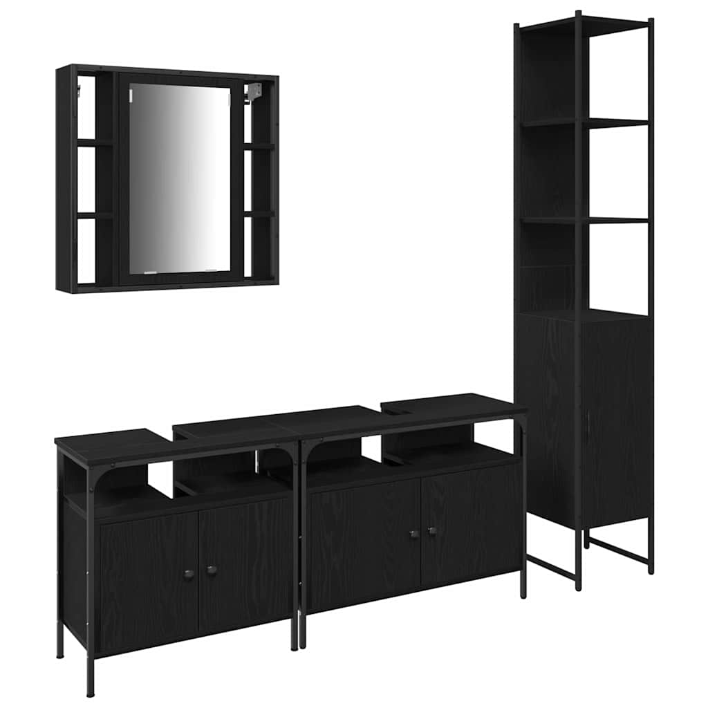 Badezimmermöbel-Set 4 stk. Schwarz Eichen-Optik
