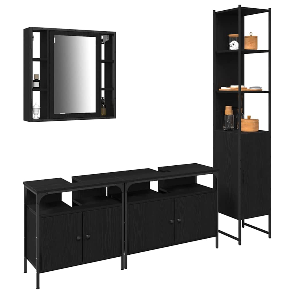 Badezimmermöbel-Set 4 stk. Schwarz Eichen-Optik