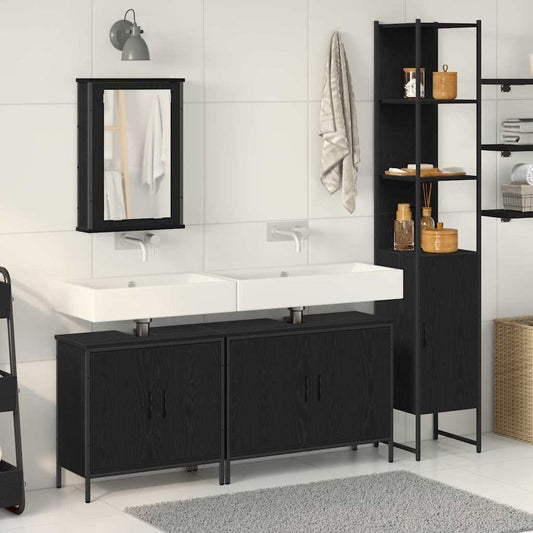 Badezimmermöbel Set mit Regal 4 pcs Schwarz 33 x 33 x 185.5 cm