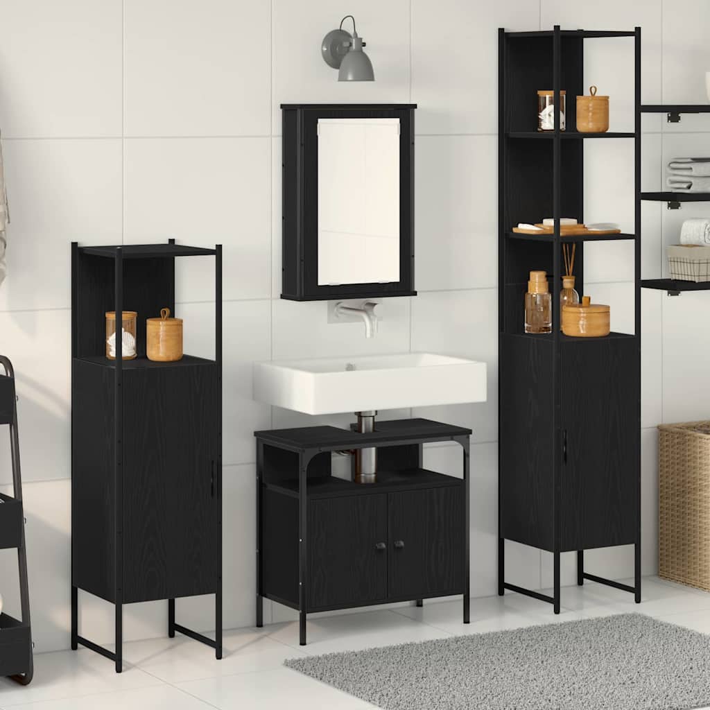 Badezimmermöbel-Set 4 stk. Schwarz Eichen-Optik