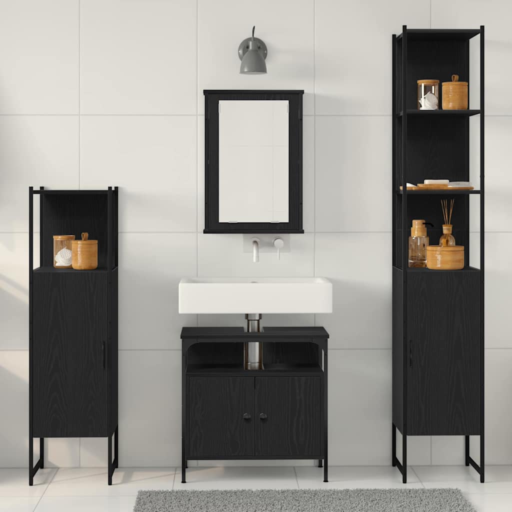 Badezimmermöbel-Set 4 stk. Schwarz Eichen-Optik