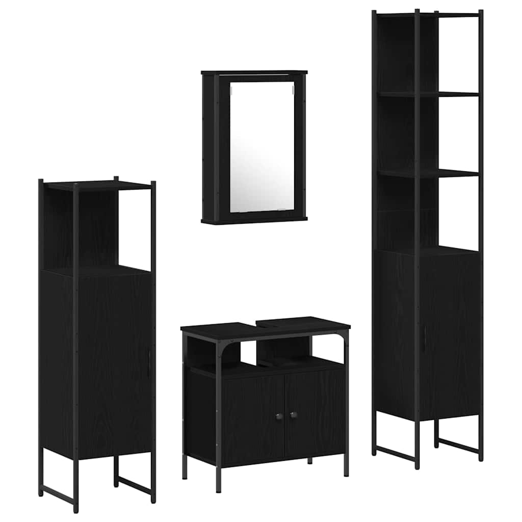 Badezimmermöbel-Set 4 stk. Schwarz Eichen-Optik