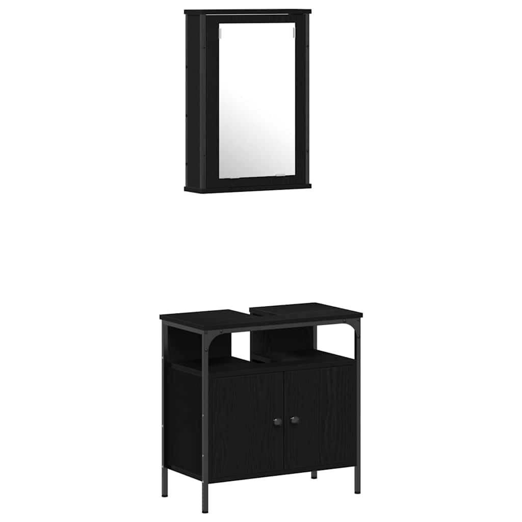Badezimmermöbel-Set 4 stk. Schwarz Eichen-Optik