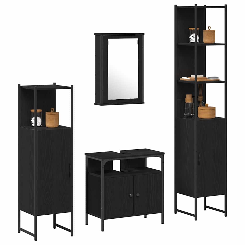 Badezimmermöbel-Set 4 stk. Schwarz Eichen-Optik