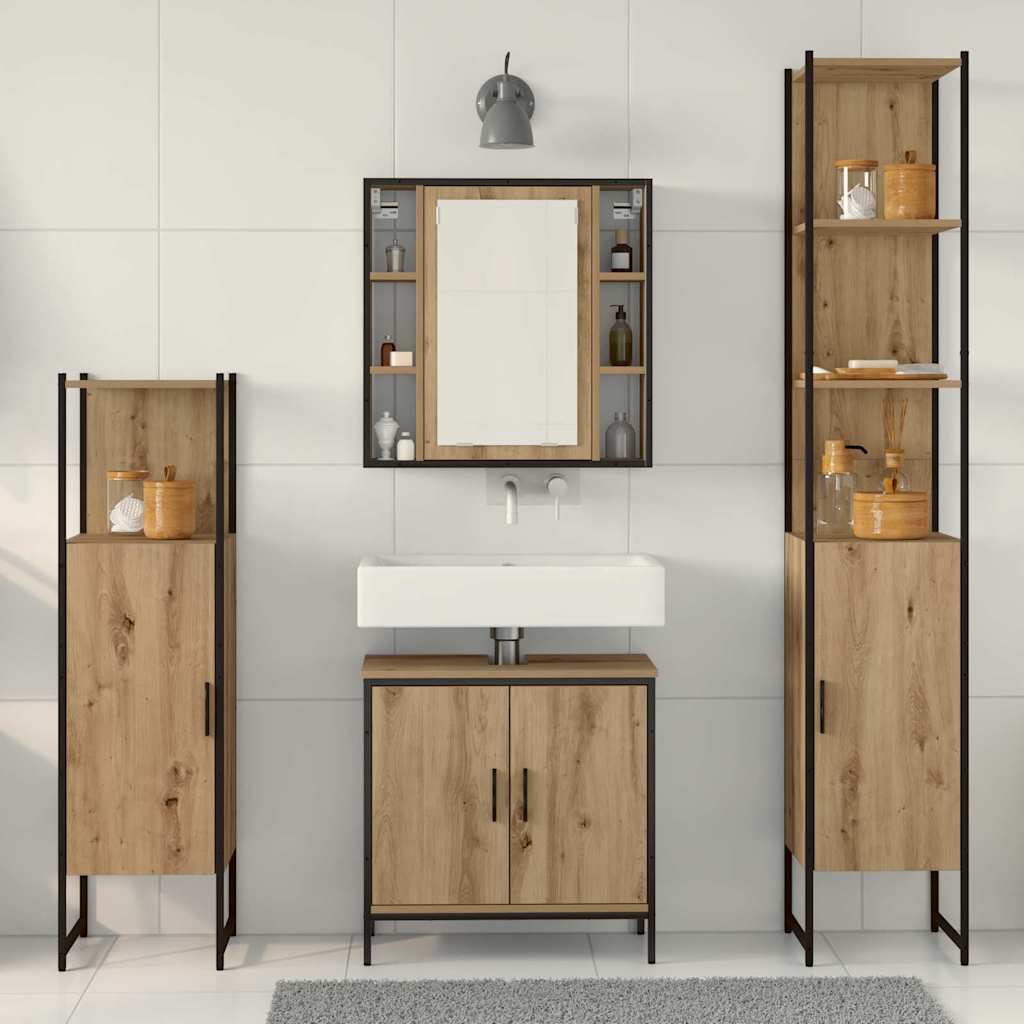Badezimmermöbel-Set 4 stk. Braun 33 x 33 x 185,5 cm