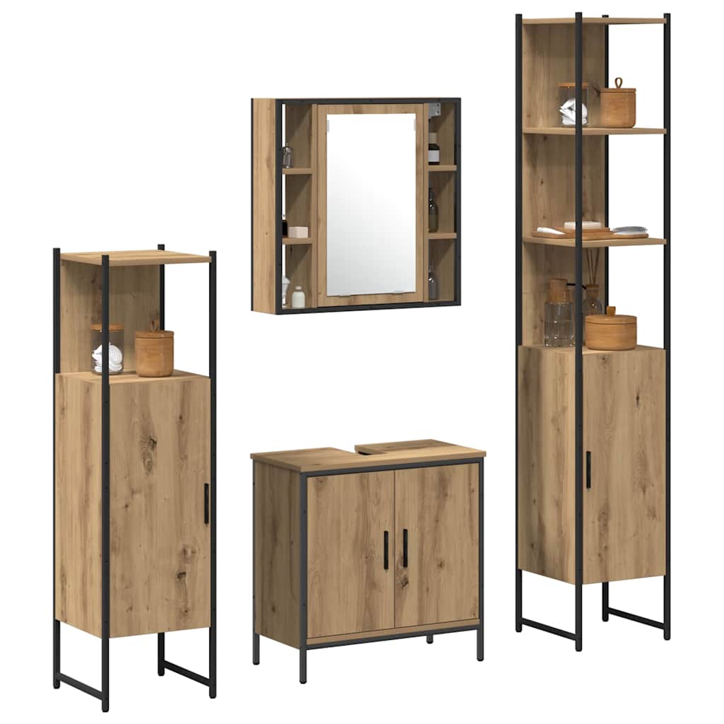 Badezimmermöbel-Set 4 stk. Braun 33 x 33 x 185,5 cm