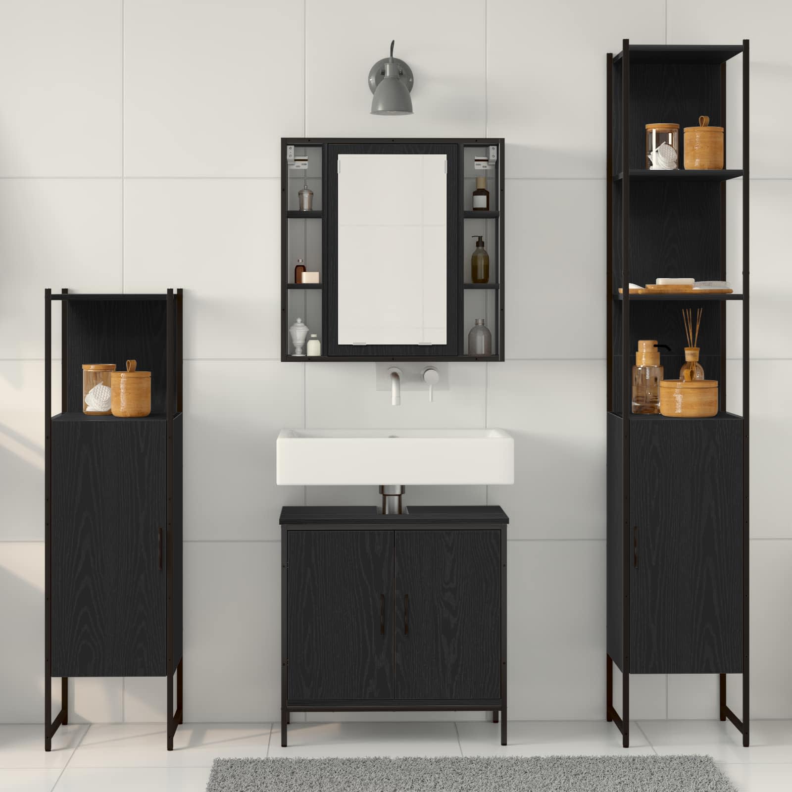 Badezimmermöbel-Set 4 stk. Schwarz 33 x 33 x 185,5 cm
