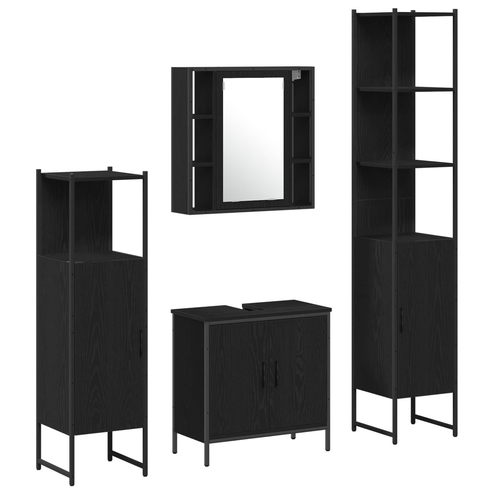 Badezimmermöbel-Set 4 Stk. Schwarz Holzwerkstoff