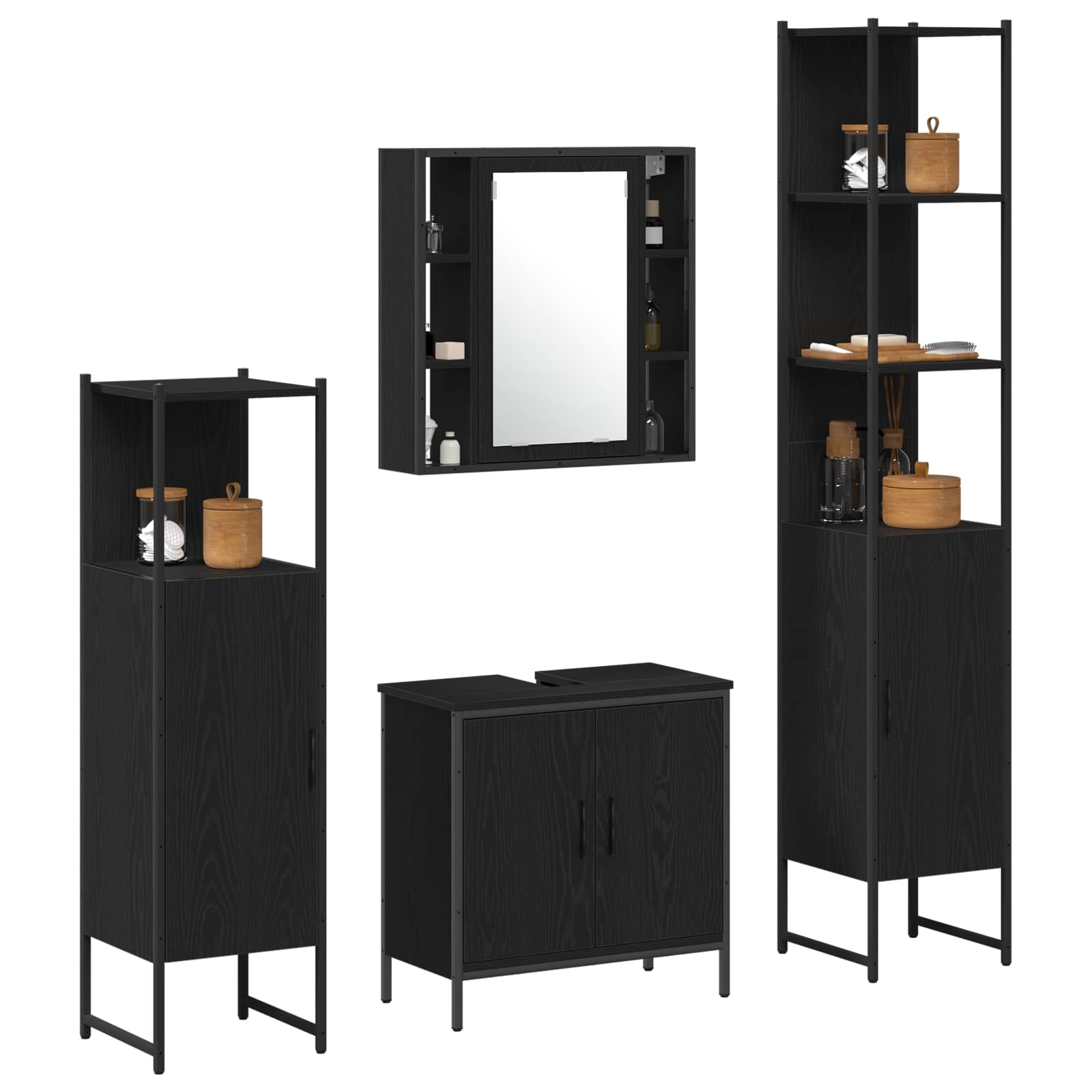 Badezimmermöbel-Set 4 stk. Schwarz 33 x 33 x 185,5 cm