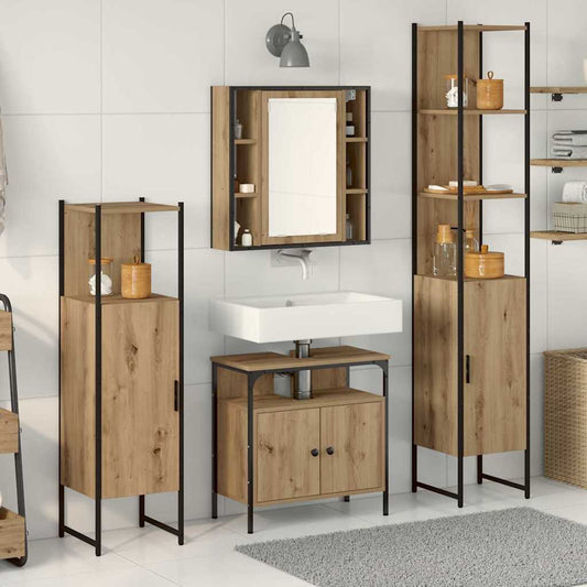Badezimmerschrankset mit Regal mit Tür 4 pcs Eiche handwerklich