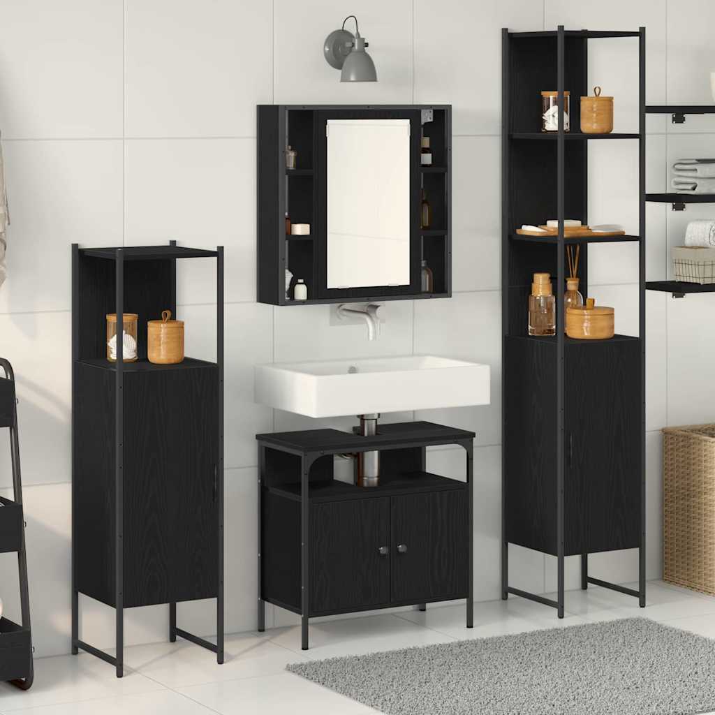 Badezimmermöbel-Set 4 stk. Schwarz Eichen-Optik