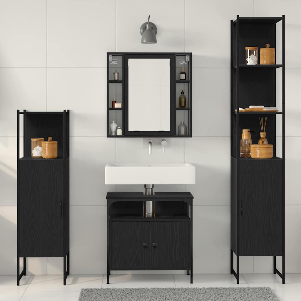 Badezimmermöbel-Set 4 stk. Schwarz Eichen-Optik