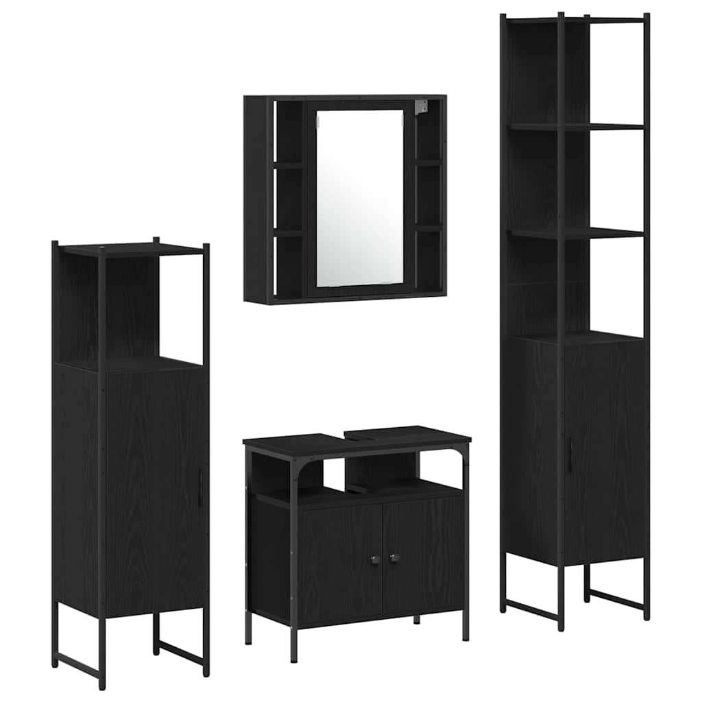 Badezimmermöbel-Set 4 stk. Schwarz Eichen-Optik
