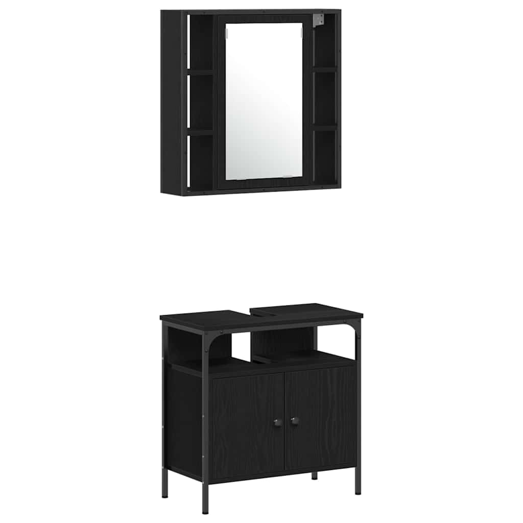 Badezimmermöbel-Set 4 stk. Schwarz Eichen-Optik