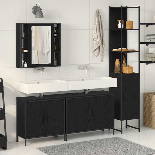 Badezimmermöbel Set mit Regal 4 pcs Schwarz 33 x 33 x 185.5 cm