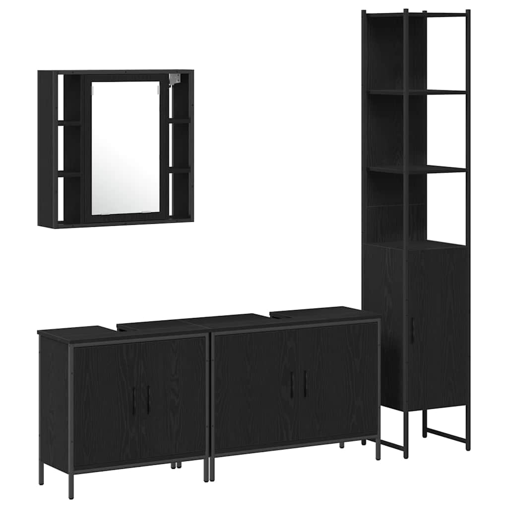 Badezimmermöbel Set mit Regal 4 pcs Schwarz 33 x 33 x 185.5 cm