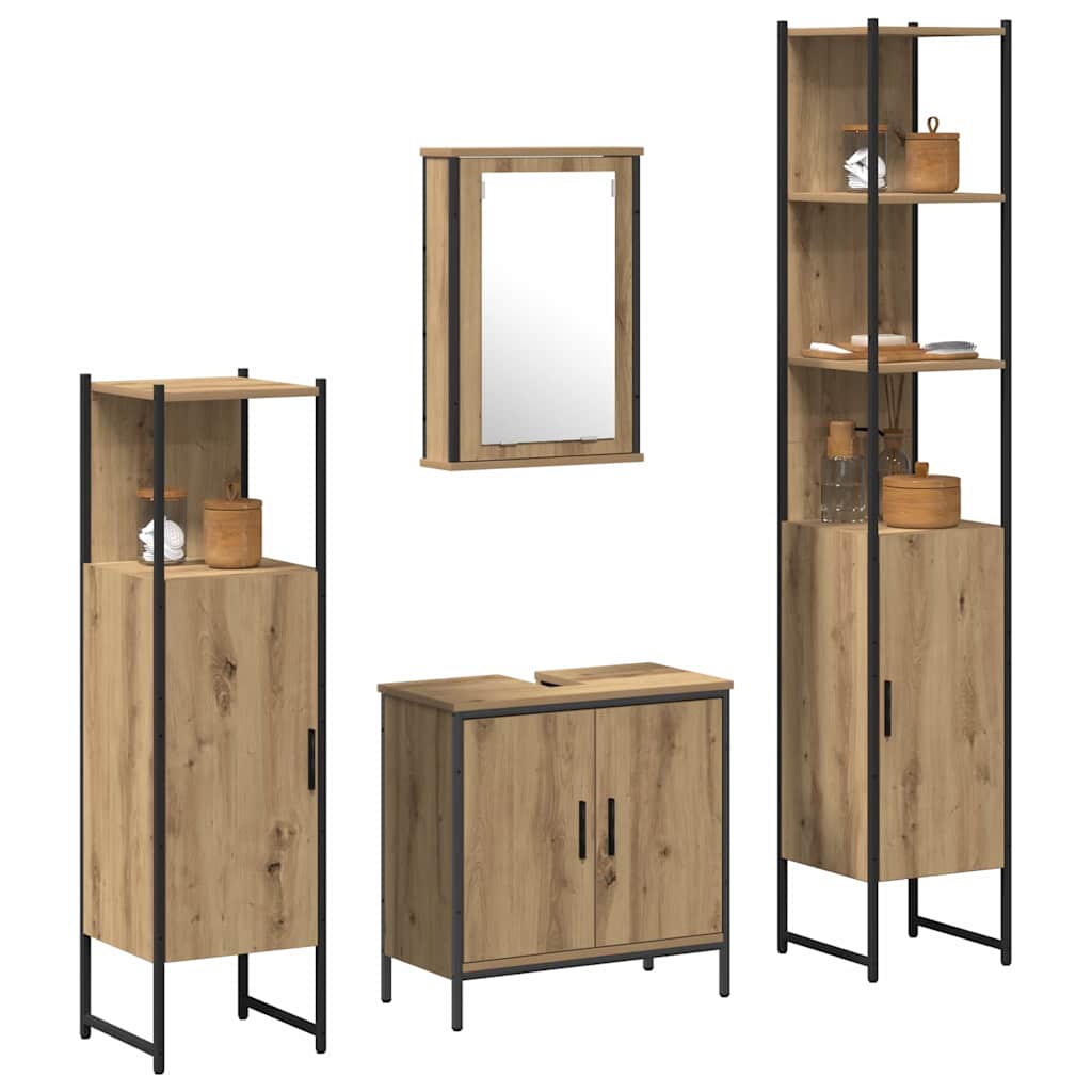 Badezimmermöbel-Set 4 stk. Braun 33 x 33 x 185,5 cm