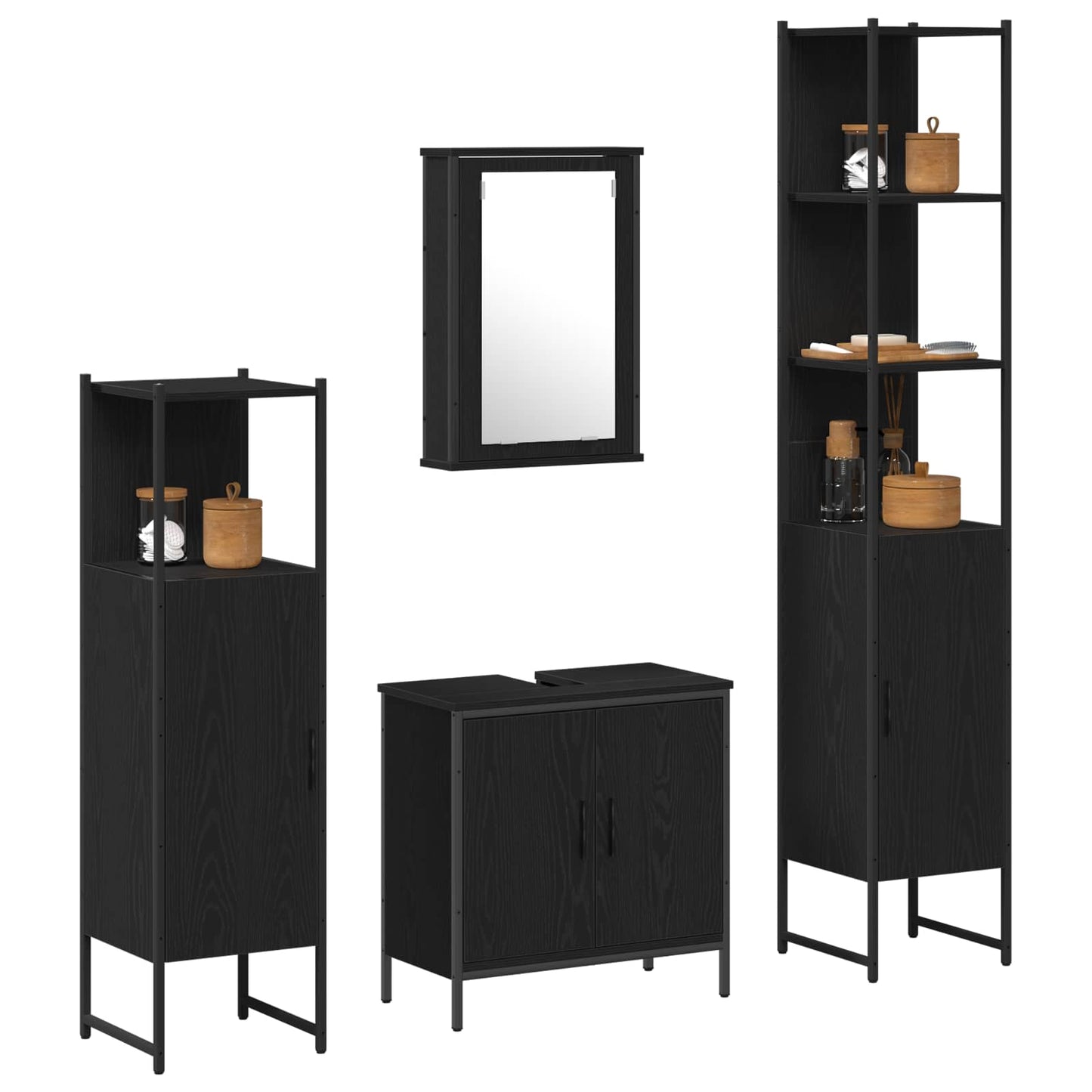 Badezimmermöbel-Set 4 stk. Schwarz 33 x 33 x 185,5 cm