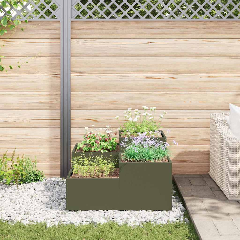 Gartenblumentopf Olivgrün 80 x 80 x 48 cm Stahl
