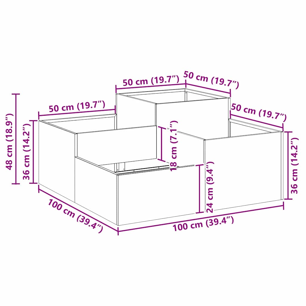 Gartenblumentopf Rostig 100 x 100 x 48 cm Wetterfeststahl