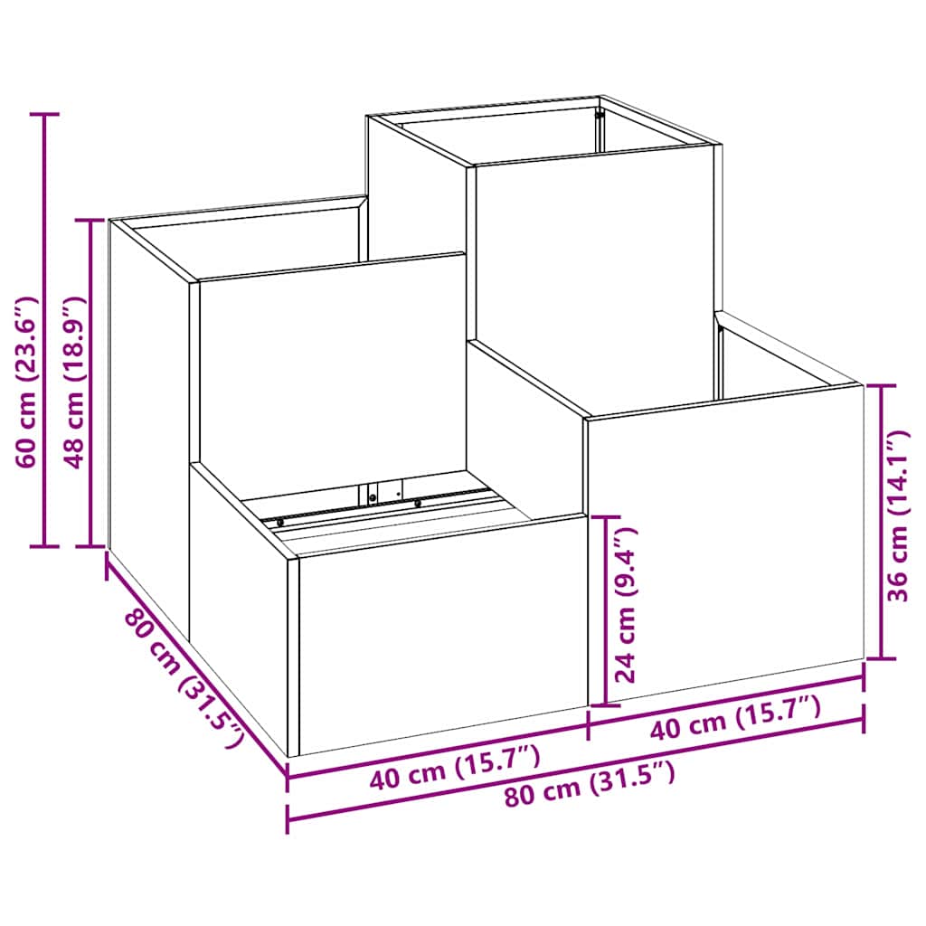 Gartenblumentopf Rostig 80 x 80 x 60 cm Wetterfeststahl