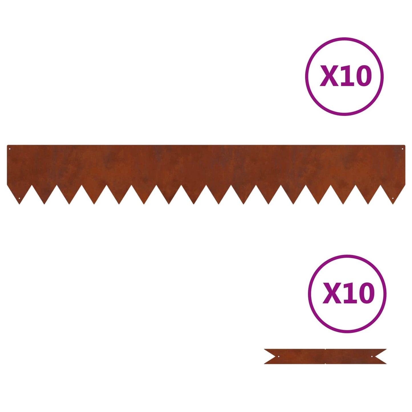 Raseneinfassung 10 stk. 100 x 0,05 x 15 cm Rostig
