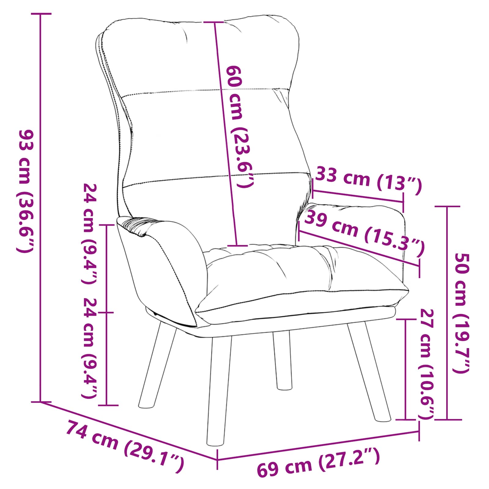 Sessel Schwarz 69 x 74 x 93 cm Samt