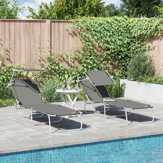 Sonnenliege 2-Person 2 pcs Grau 58 x 188 x 77cm Stoff