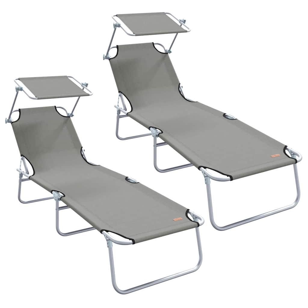 Sonnenliege 2-Person 2 pcs Grau 58 x 188 x 77cm Stoff