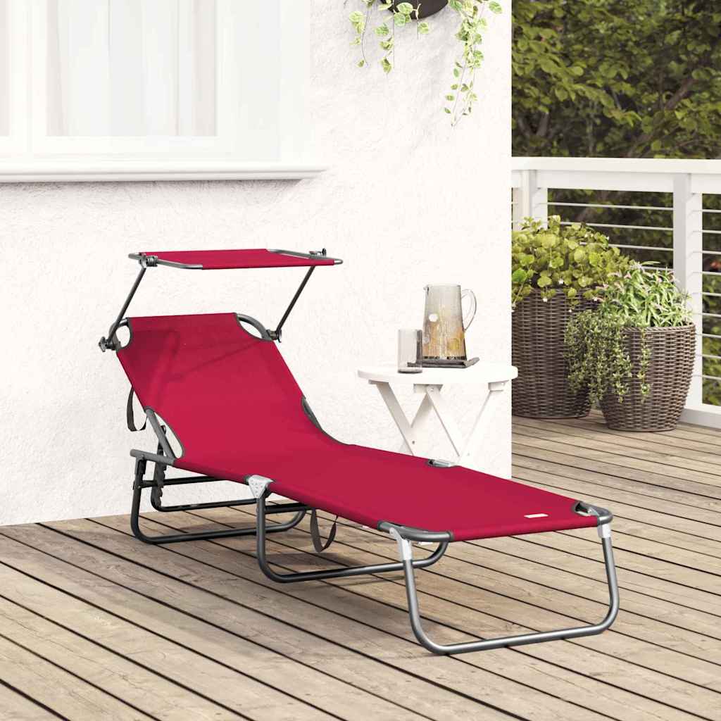 Klappbare Sonnenliege mit Kissen Rot 56 x 190 x 81cm Stoff