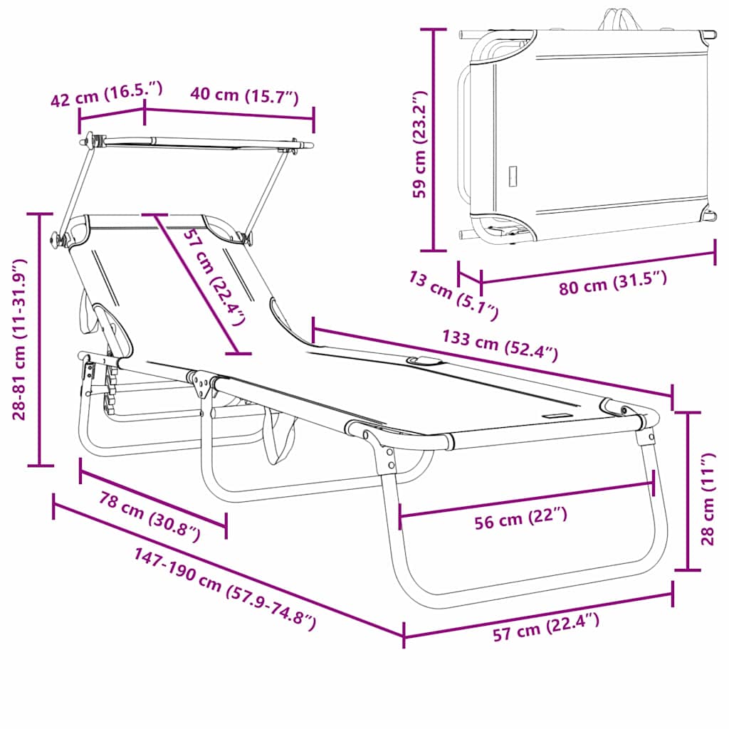 Klappbare Sonnenliege Grau 190 x 57 x 81 cm Oxford