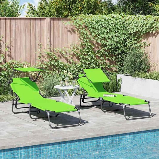 Klappbare Sonnenliege 2-Person 2 pcs Grün 56 x 190 x 81cm Stoff