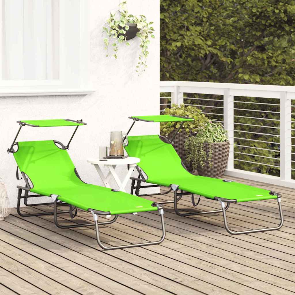 Klappbare Sonnenliege 2-Person 2 pcs Grün 56 x 190 x 81cm Stoff