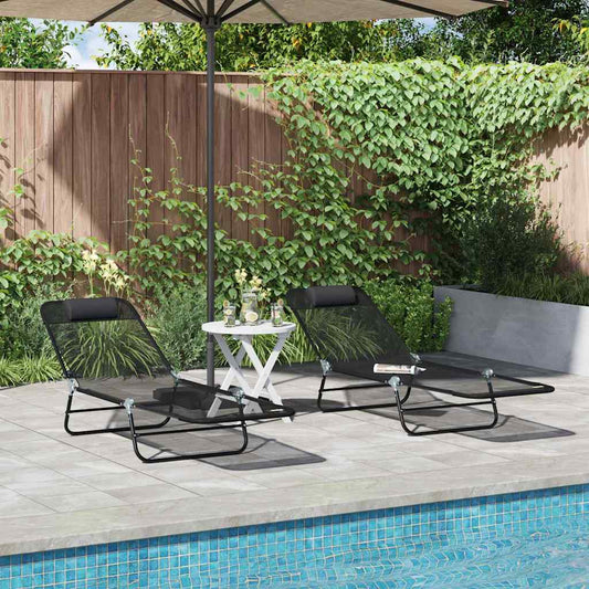 Klappbare Sonnenliege 2-Person 2 pcs Schwarz 182 x 55 x 85,5 cm