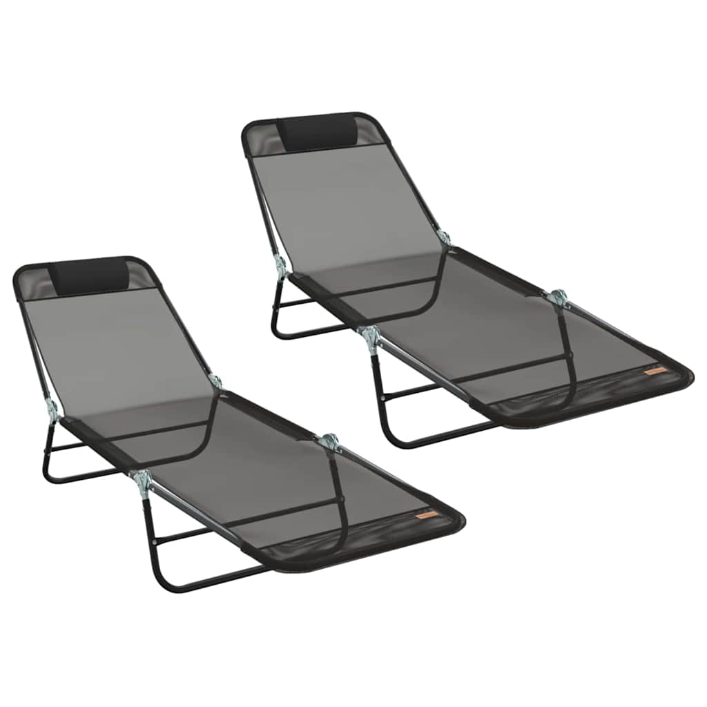 Klappbare Sonnenliege 2-Person 2 pcs Schwarz 182 x 55 x 85,5 cm